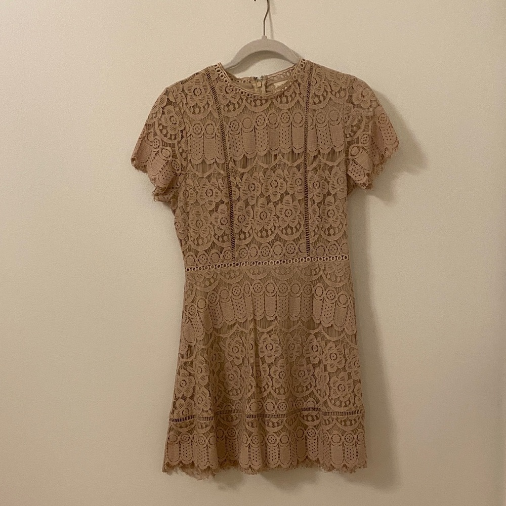 Altar'd State Lace Mini Dress in Tan